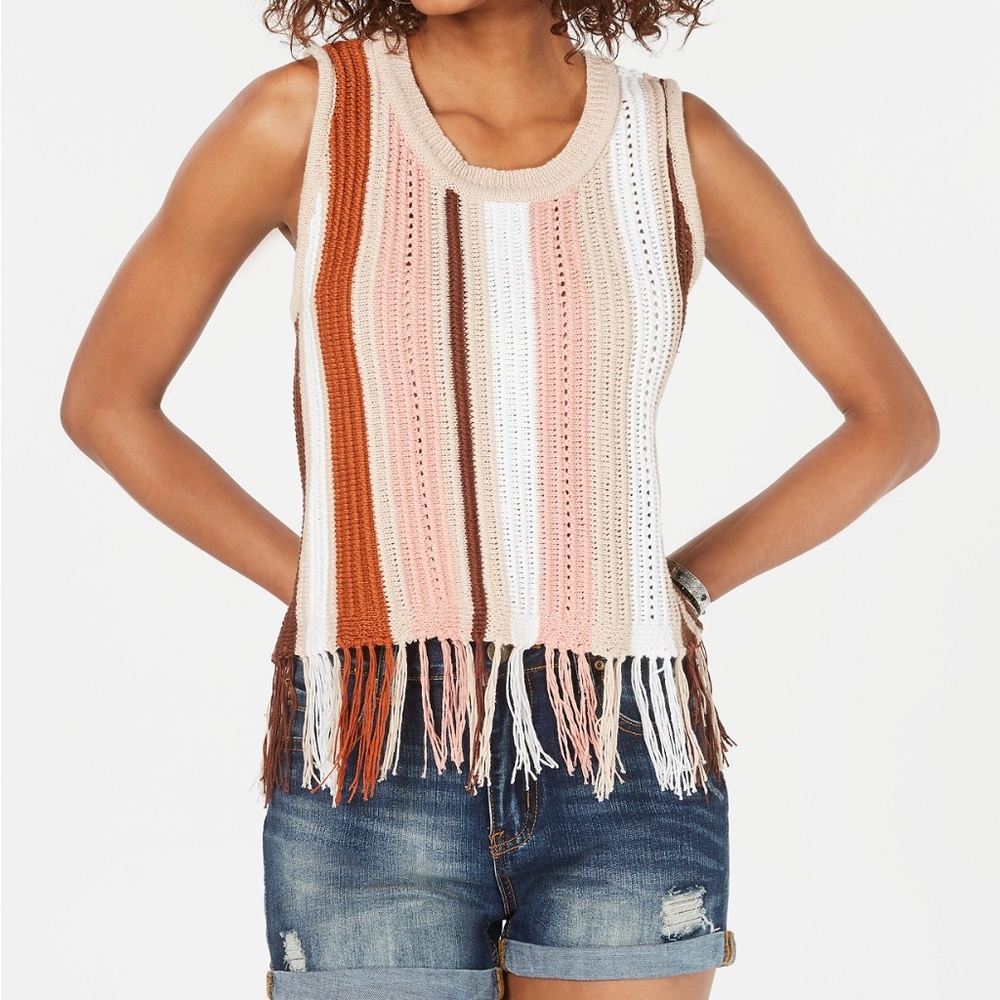Crave Fame Juniors' Open-Knit Fringed Tank Top